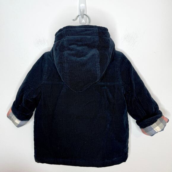 Baby Boden Boys Corduroy Plaid Hooded Jacket Coat In Navy Size 6-12 Months - Picture 5 of 10